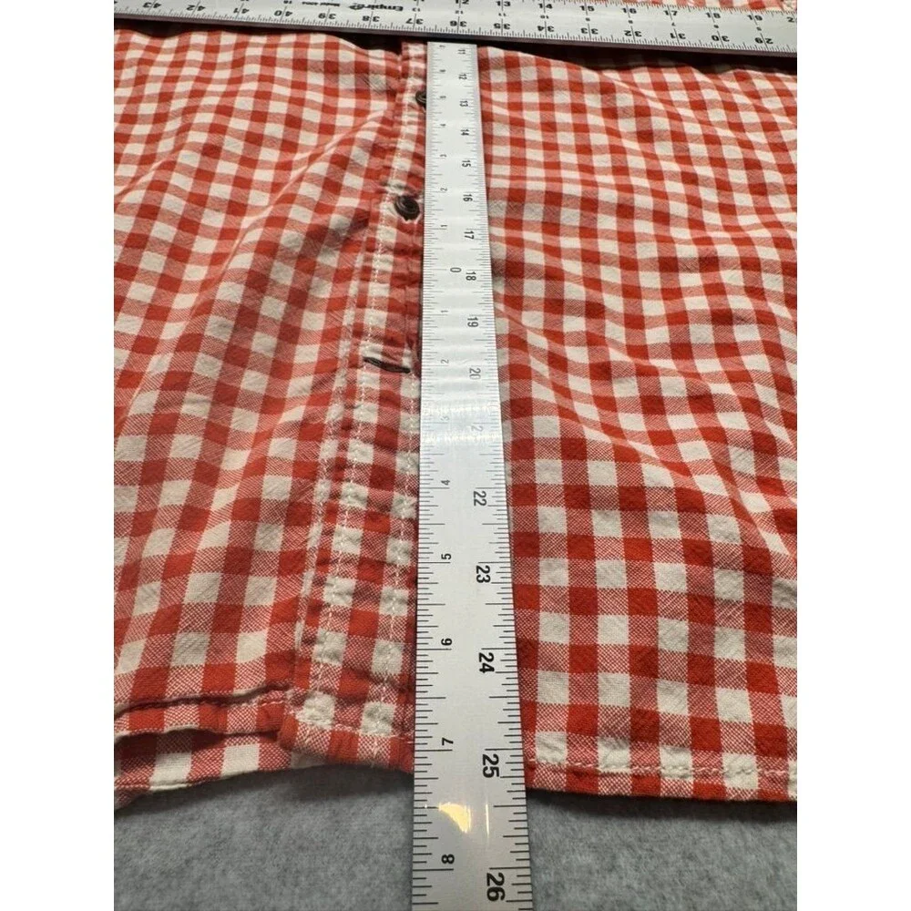 The North Face Shirt Mens L Orange White Gingham Long Sleeve Button Down Casual